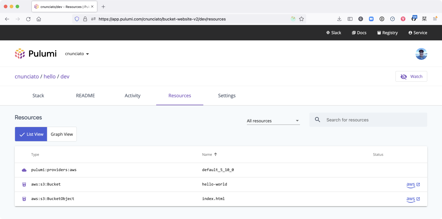 Figure 1.5: The Pulumi Cloud console, which helps you manage your projects, stacks, teams, and more.